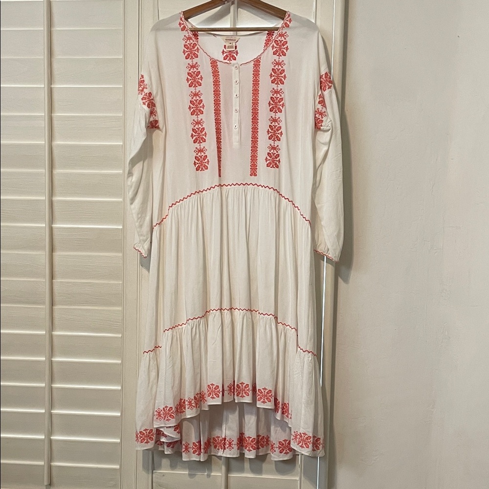 Sundance White Dress with Red Floral Accents